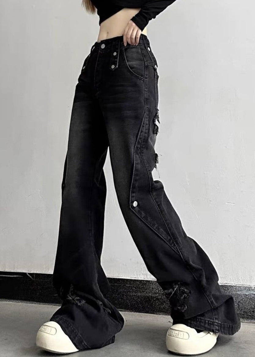 Chic Blue Hole High Waist Denim Flare Bottoms Fall QF044 Men-LPTS241016