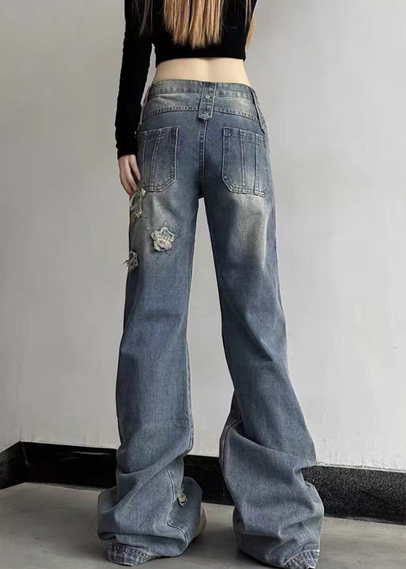 Chic Blue Hole High Waist Denim Flare Bottoms Fall QF044 Men-LPTS241016