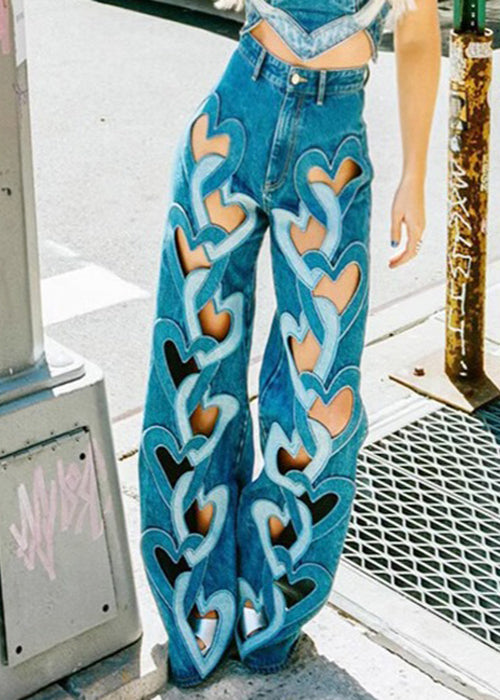 High Waist Denim Spring Chic Blue Hollow Out Pants FashionChic