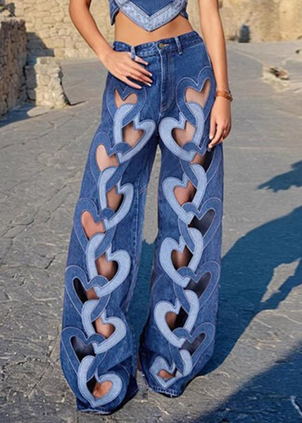 High Waist Denim Spring Chic Blue Hollow Out Pants FashionChic