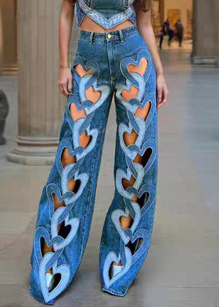 High Waist Denim Spring Chic Blue Hollow Out Pants FashionChic