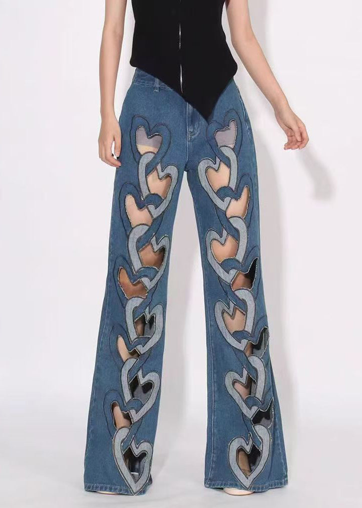 High Waist Denim Spring Chic Blue Hollow Out Pants FashionChic
