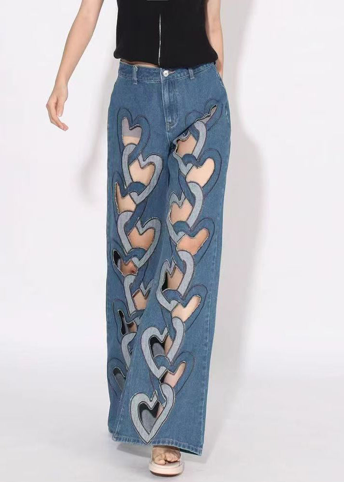 High Waist Denim Spring Chic Blue Hollow Out Pants FashionChic