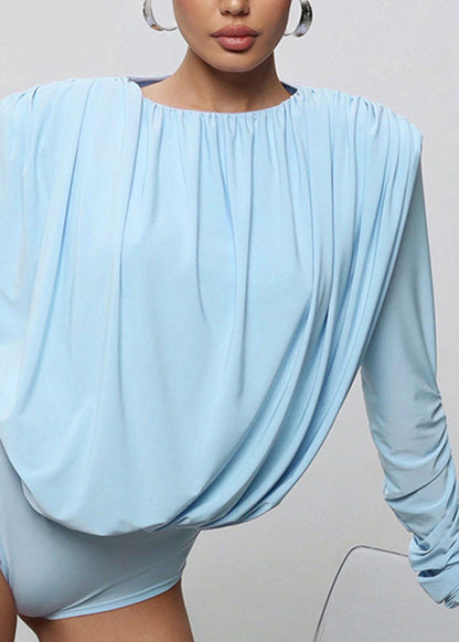 Chic Bodysuit Blue Fall Backless O-Neck FashionChic