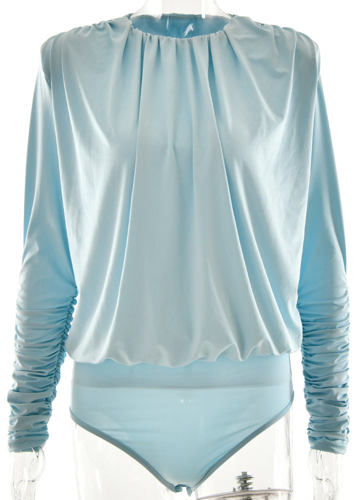 Chic Bodysuit Blue Fall Backless O-Neck FashionChic