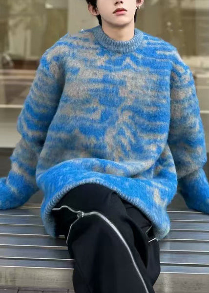 Chic Blue O Neck Cozy Ma Hai Mao Mens Sweaters Fall QH026 MENSW241019