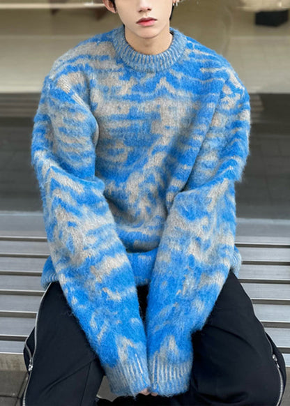 Chic Blue O Neck Cozy Ma Hai Mao Mens Sweaters Fall QH026 MENSW241019