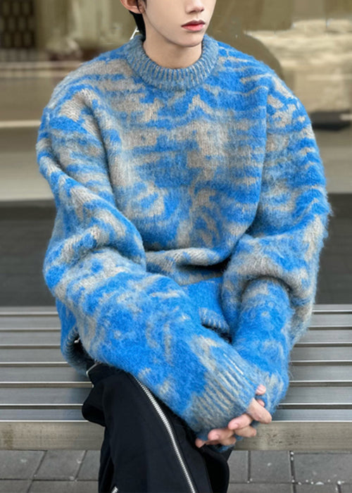 Chic Blue O Neck Cozy Ma Hai Mao Mens Sweaters Fall QH026 MENSW241019