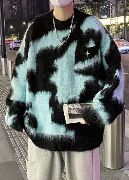 Chic Blue O Neck Patchwork Knit Mens Sweater Winter RC030 ABC