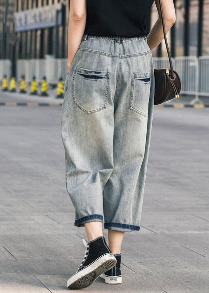 Blue Pants Chic Summer Oversized Patchwork Applique Denim Ripped FashionChic