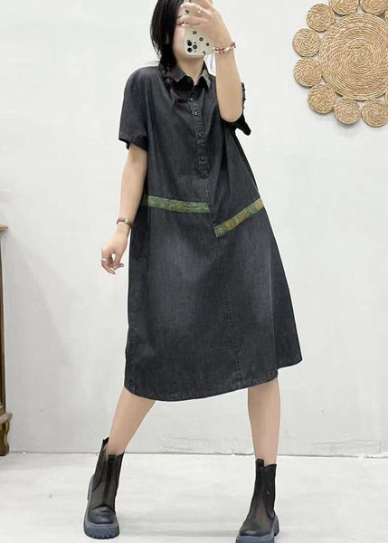 Chic Blue Peter Pan Collar Patchwork Denim Dress Summer FF007 MZF-SDL240607