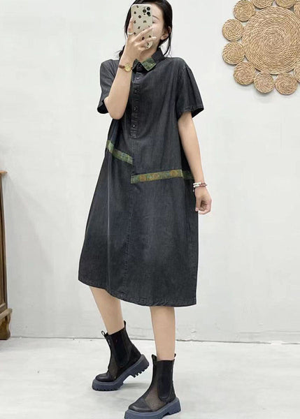 Chic Blue Peter Pan Collar Patchwork Denim Dress Summer FF007 MZF-SDL240607