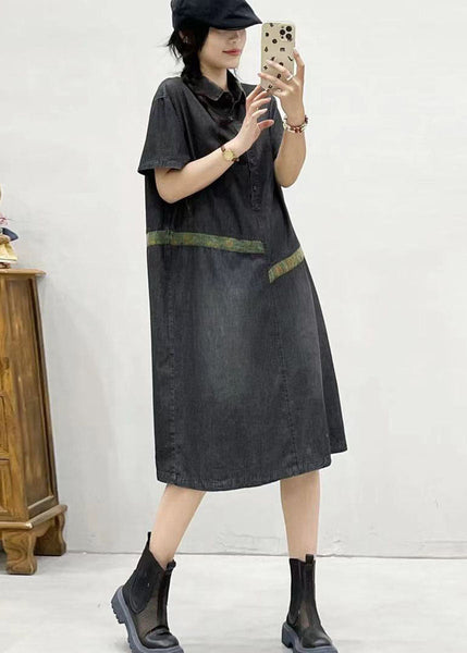 Chic Blue Peter Pan Collar Patchwork Denim Dress Summer FF007 MZF-SDL240607