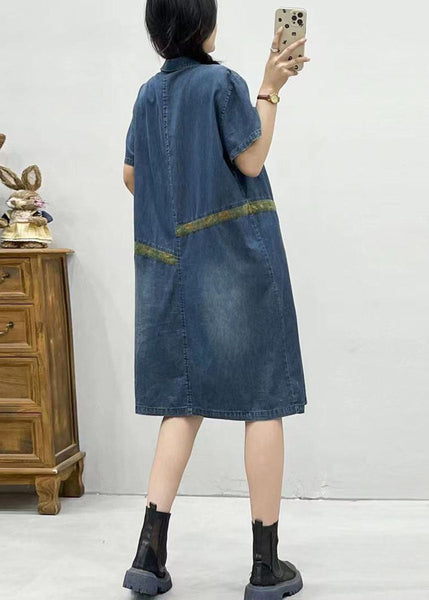 Chic Blue Peter Pan Collar Patchwork Denim Dress Summer FF007 MZF-SDL240607
