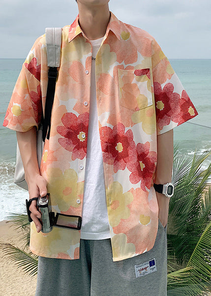 Chic Blue Peter Pan Collar Print Men Hawaiian Shirts Summer HG016 Men-Silk-MENSTP240725