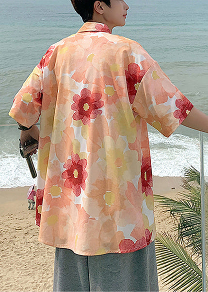 Chic Blue Peter Pan Collar Print Men Hawaiian Shirts Summer HG016 Men-Silk-MENSTP240725