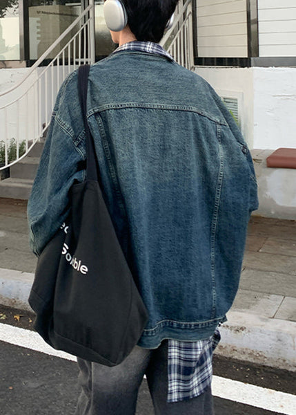 Blue Patchwork Plaid Coats Pockets Denim Mens Chic Spring FashionChic