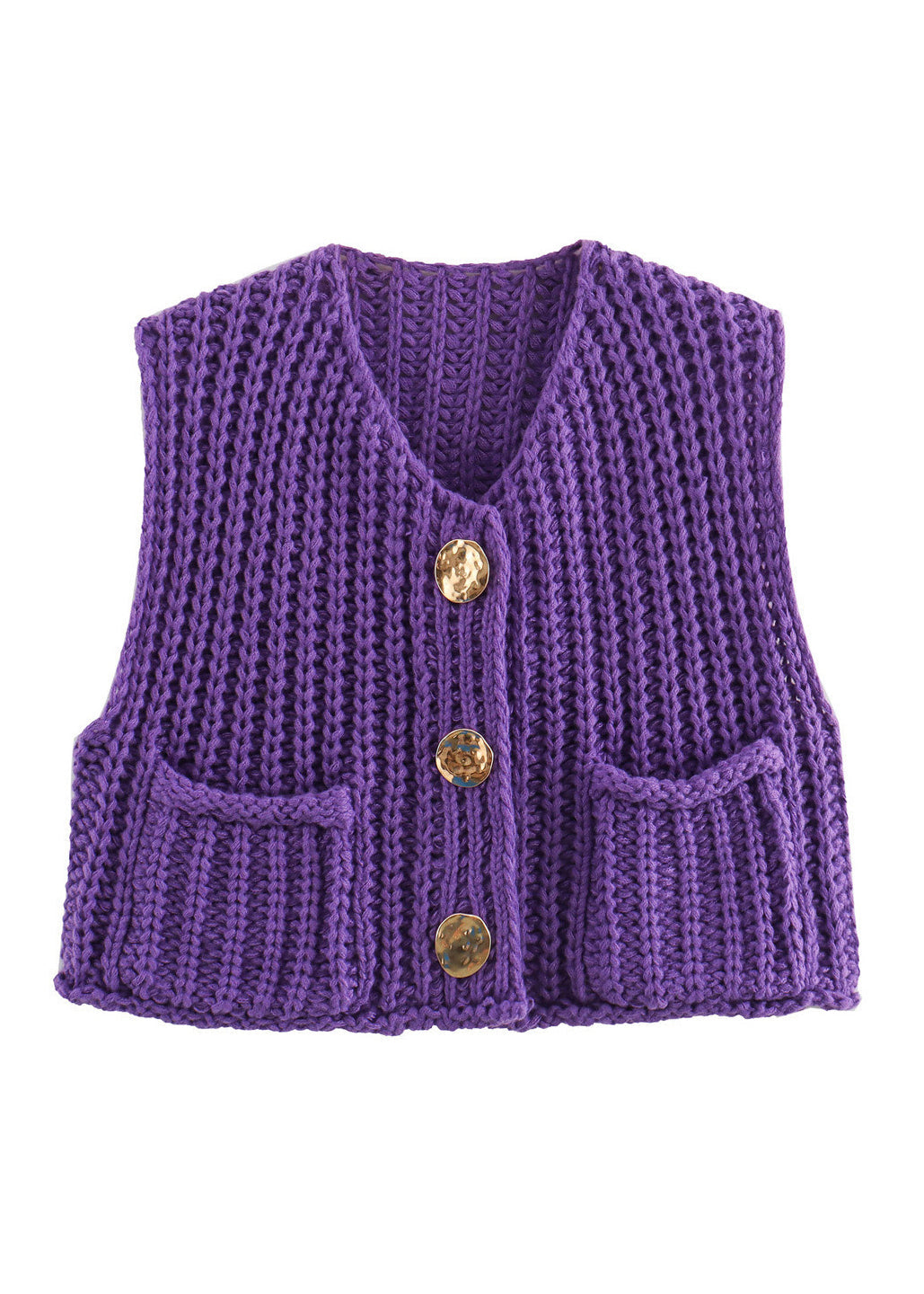 Chic Blue Pockets Button Knit Vest Sleeveless QY012 BB-ZS-WM-VTP241002