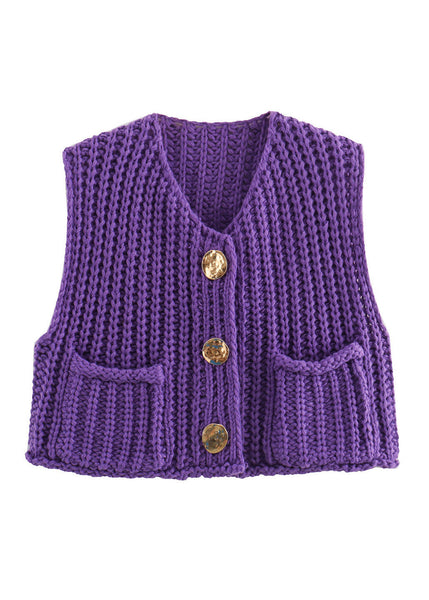 Chic Blue Pockets Button Knit Vest Sleeveless QY012 BB-ZS-WM-VTP241002
