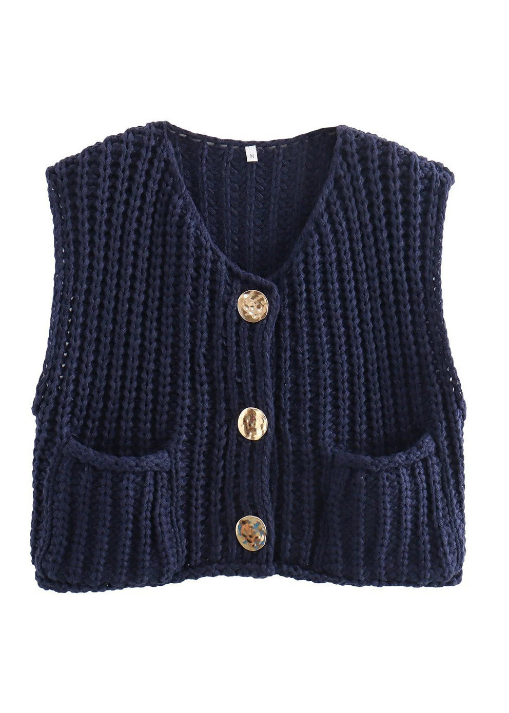 Chic Blue Pockets Button Knit Vest Sleeveless QY012 BB-ZS-WM-VTP241002