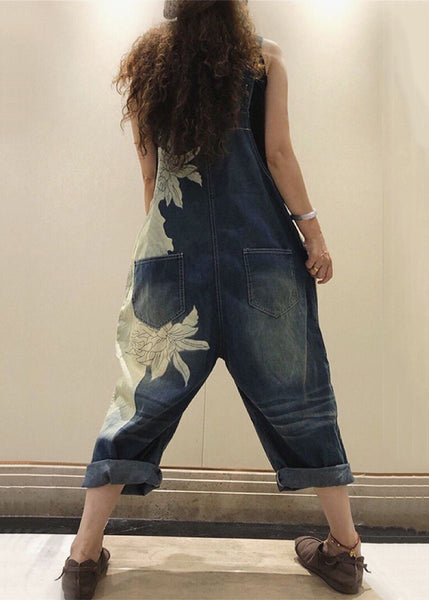 Chic Blue Print Pockets High Waist Denim Jumpsuit Sleeveless MN076 MMDM-JPTS240704