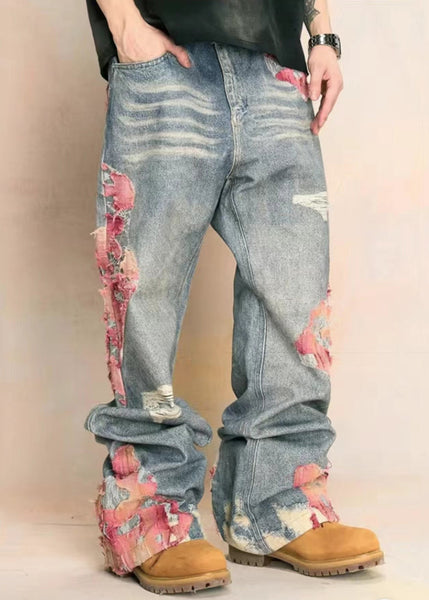 Chic Blue Print Pockets High Waist Denim Pants Fall AW1009 OM-NZ240827