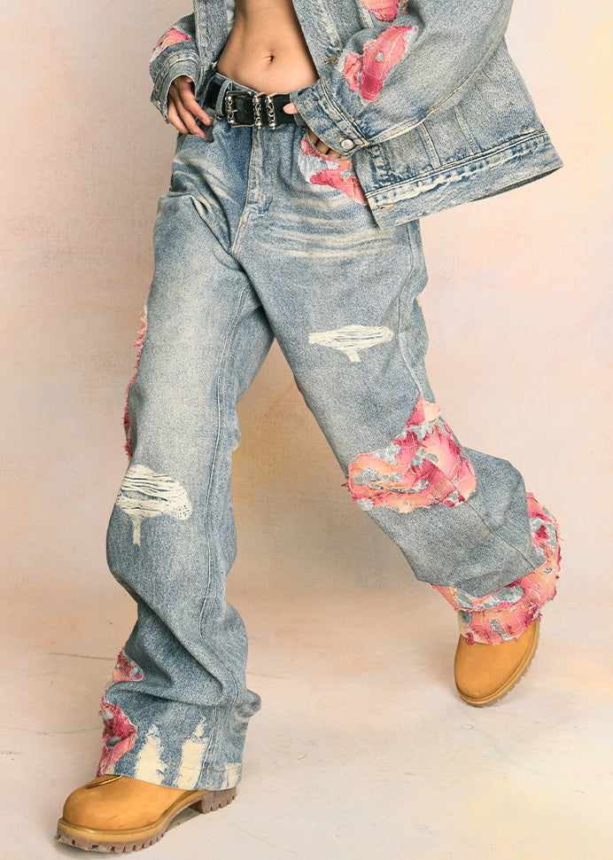 Chic Blue Print Pockets High Waist Denim Pants Fall AW1009 OM-NZ240827