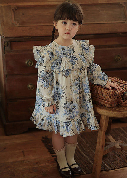 Chic Blue Ruffled Patchwork Kids Vacation Long Dresses Fall SS1045 MM-RCTZ-FDL240601