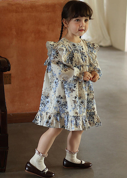 Chic Blue Ruffled Patchwork Kids Vacation Long Dresses Fall SS1045 MM-RCTZ-FDL240601