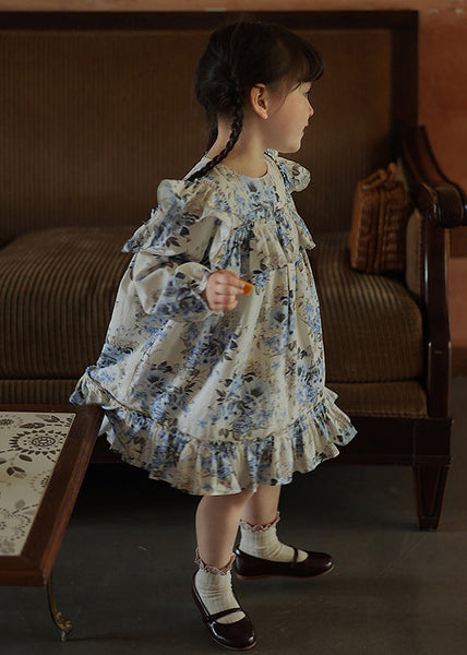 Chic Blue Ruffled Patchwork Kids Vacation Long Dresses Fall SS1045 MM-RCTZ-FDL240601