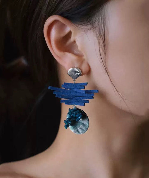 Drop Earrings Asymmetrical Silver Blue Sterling Chic FashionChic