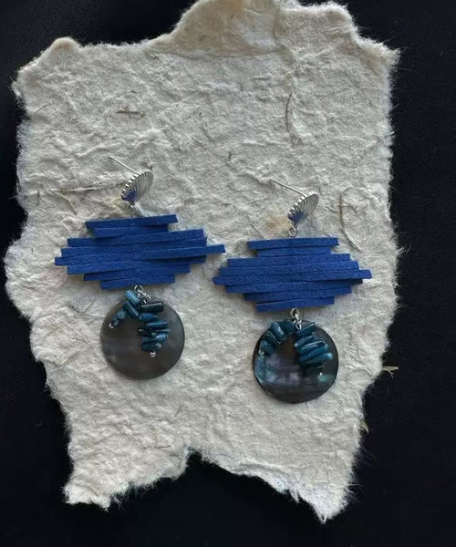Drop Earrings Asymmetrical Silver Blue Sterling Chic FashionChic