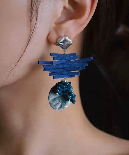 Drop Earrings Asymmetrical Silver Blue Sterling Chic FashionChic