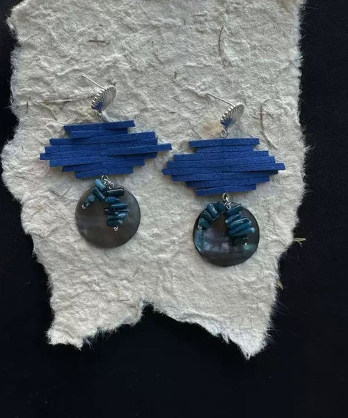 Drop Earrings Asymmetrical Silver Blue Sterling Chic FashionChic