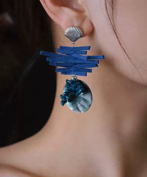 Drop Earrings Asymmetrical Silver Blue Sterling Chic FashionChic