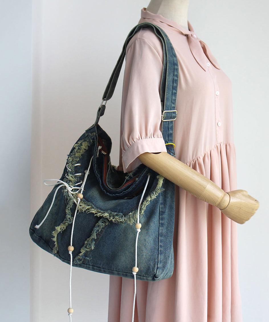 Chic Blue Tassel Patchwork Denim Messenger Bag SX1017 Ada Fashion