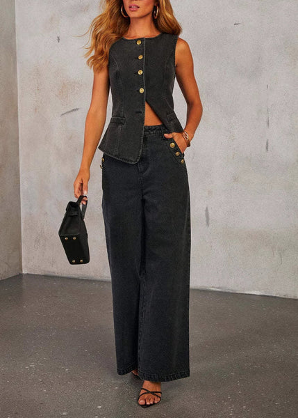 Set Two-Piece Chic Summer Blue Pants And Vest Denim FashionChic