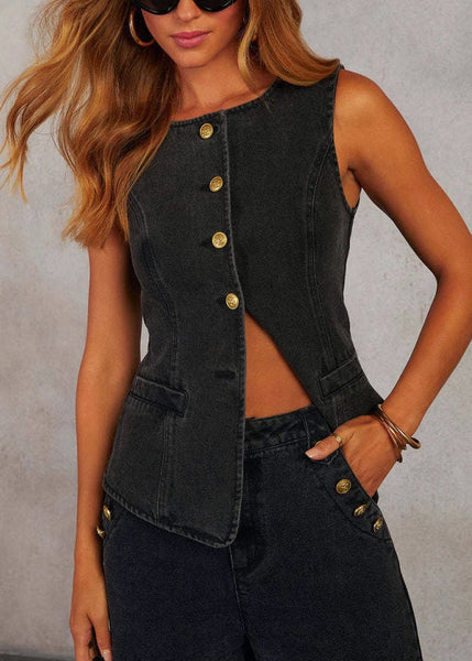 Set Two-Piece Chic Summer Blue Pants And Vest Denim FashionChic