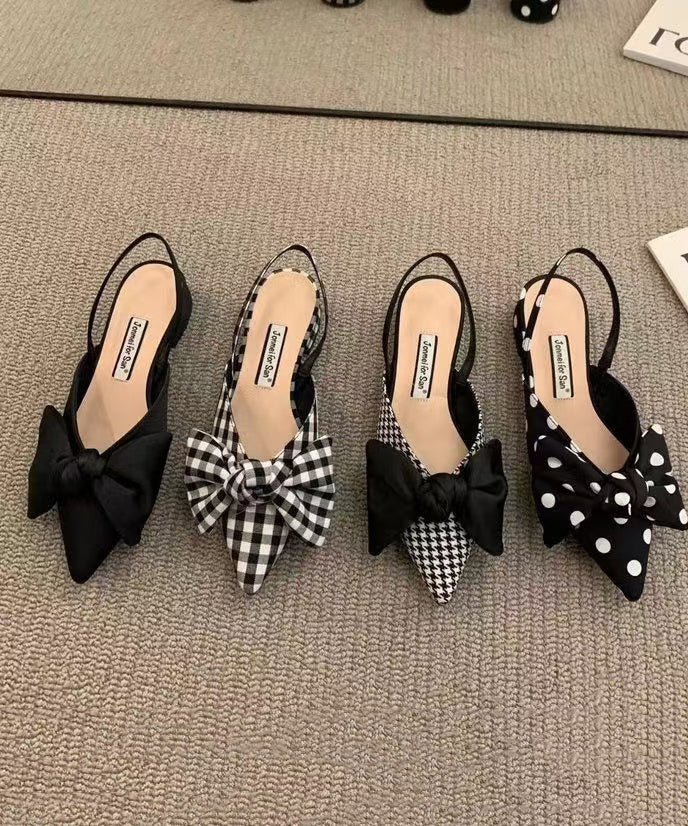 Chic Fabric Cotton Plaid Bow Splicing Chunky Sandals Big FashionChic