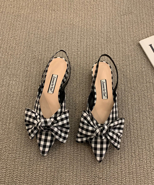 Chic Fabric Cotton Plaid Bow Splicing Chunky Sandals Big FashionChic