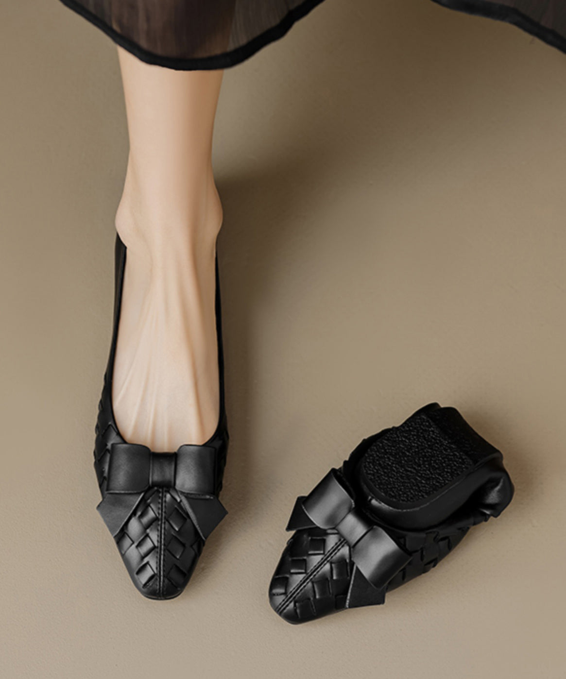 Soft Bow Sheepskin Splicing Chic Flats Black Comfy FashionChic