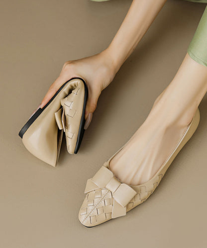 Soft Bow Sheepskin Splicing Chic Flats Black Comfy FashionChic