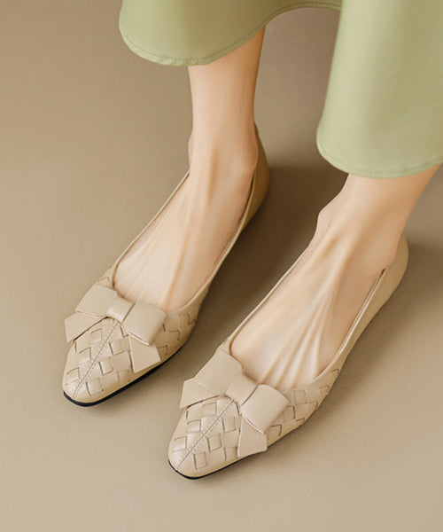 Soft Bow Sheepskin Splicing Chic Flats Black Comfy FashionChic