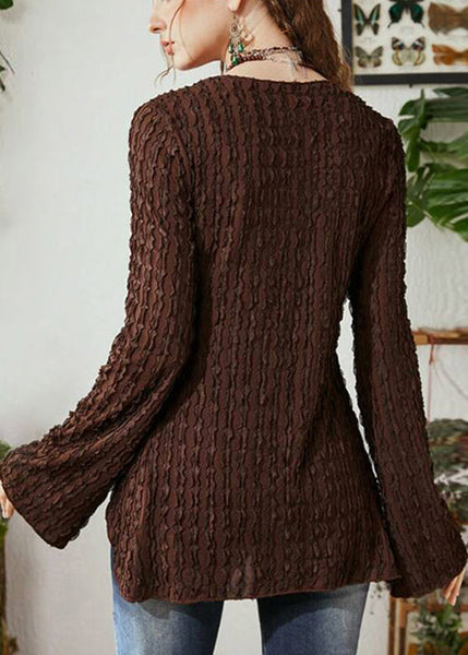 Chic Up Cotton Patchwork Lace Cardigan Brown Knitting Butterfly FashionChic