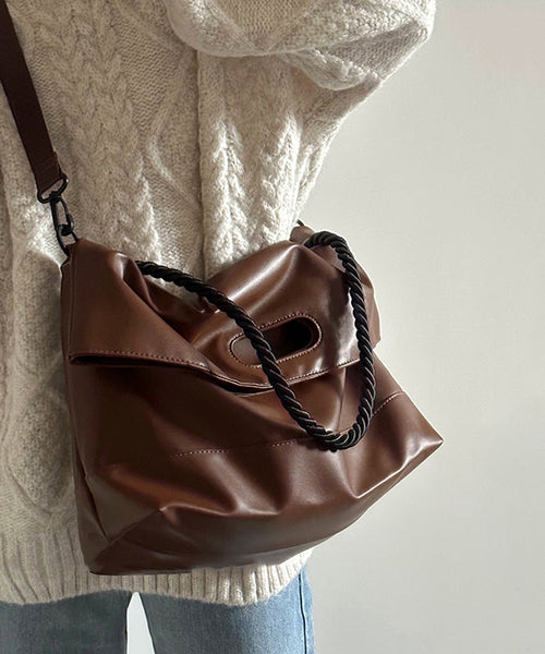 Chic Brown Large Capacity Faux Leather Messenger Bag WI043 Bag-BGS241105