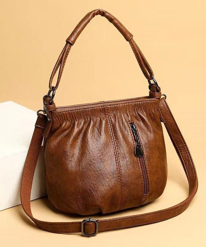 Chic Versatile Leather Faux Shoulder Brown Bag FashionChic