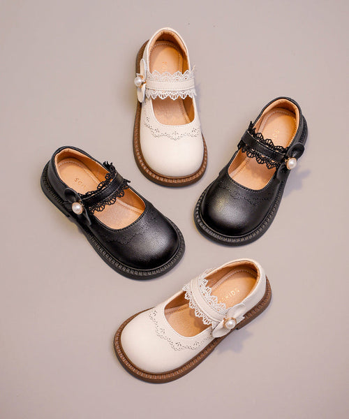 Leather Kids Chic Faux Girls Loafers Beige Strap Buckle FashionChic