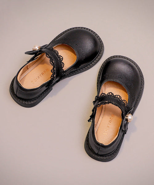 Leather Kids Chic Faux Girls Loafers Beige Strap Buckle FashionChic