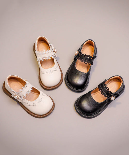 Leather Kids Chic Faux Girls Loafers Beige Strap Buckle FashionChic