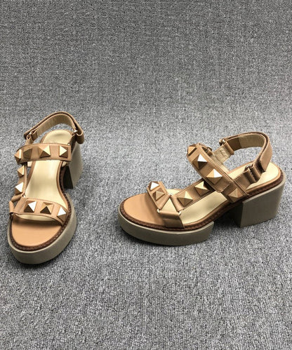 Chic Camel Rivet Chunky Cowhide Leather Sandals RT1029 Ada Fashion